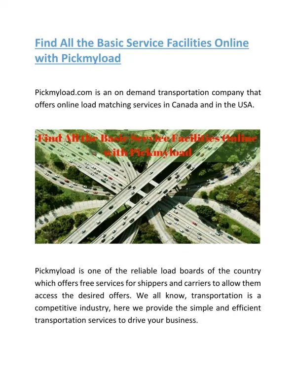 Find All the Basic Service Facilities Online with Pickmyload
