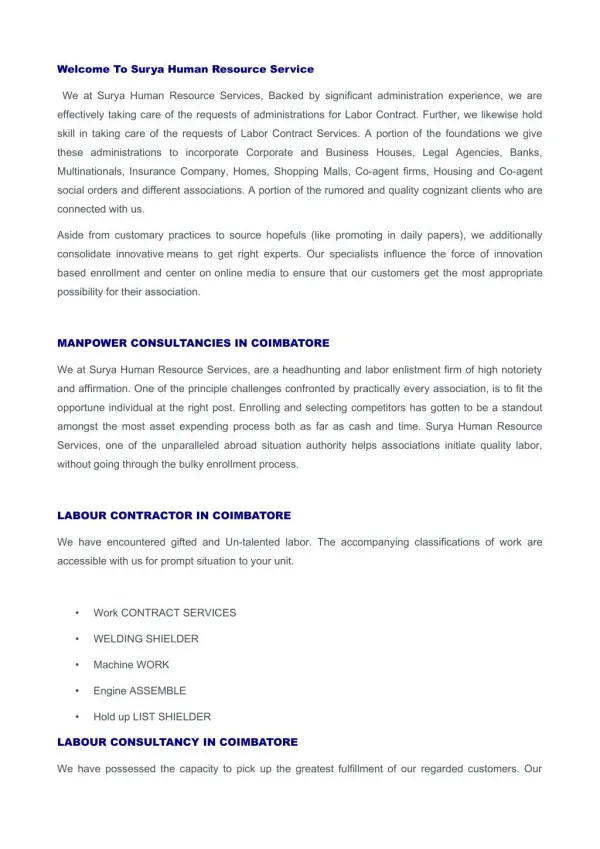 Manpower Consultancies in Coimbatore, Labour Consultancy