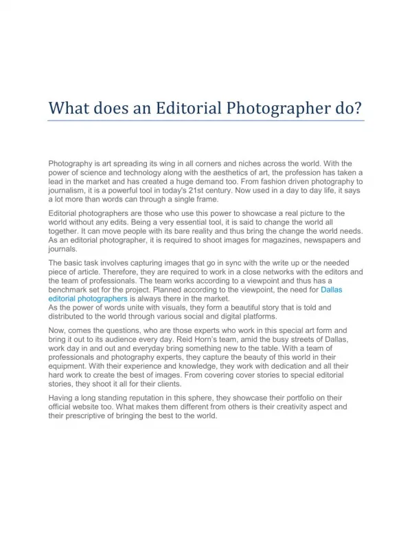 What does an Editorial Photographer do?