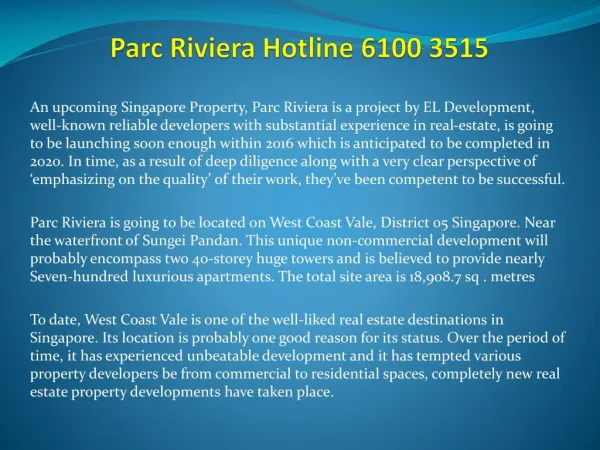Parc Riviera Hotline 6100 3515