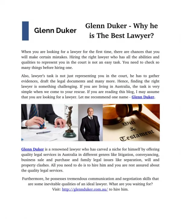 Glenn Duker - Why he is The Best Lawyer?