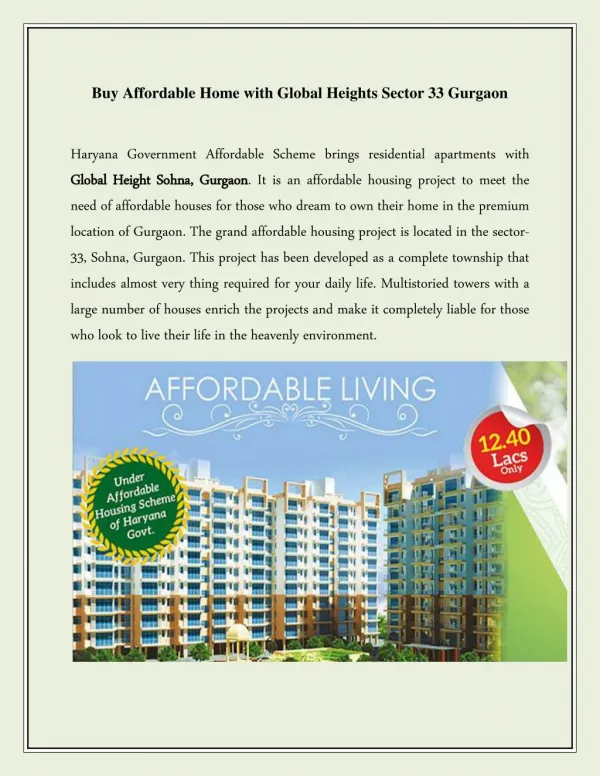 Global Heights Sohna Gurgaon Call 91 - 9250933999
