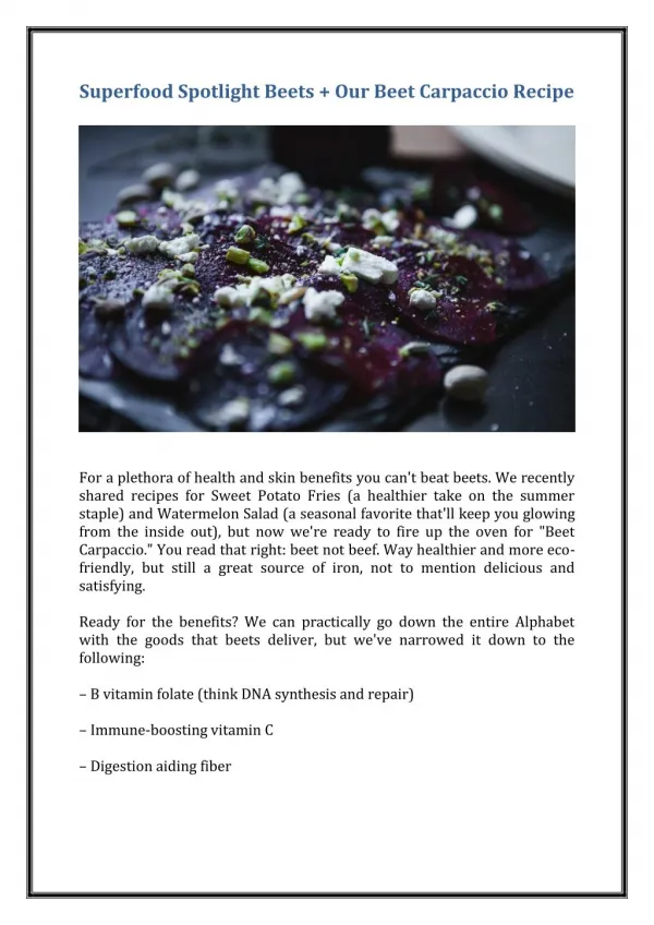 Superfood Spotlight: Beets Our Beet "Carpaccio" Recipe