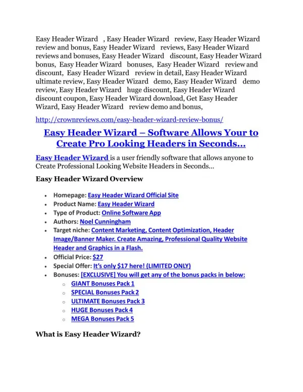 Easy Header Wizard Review - Easy Header Wizard 100 bonus items