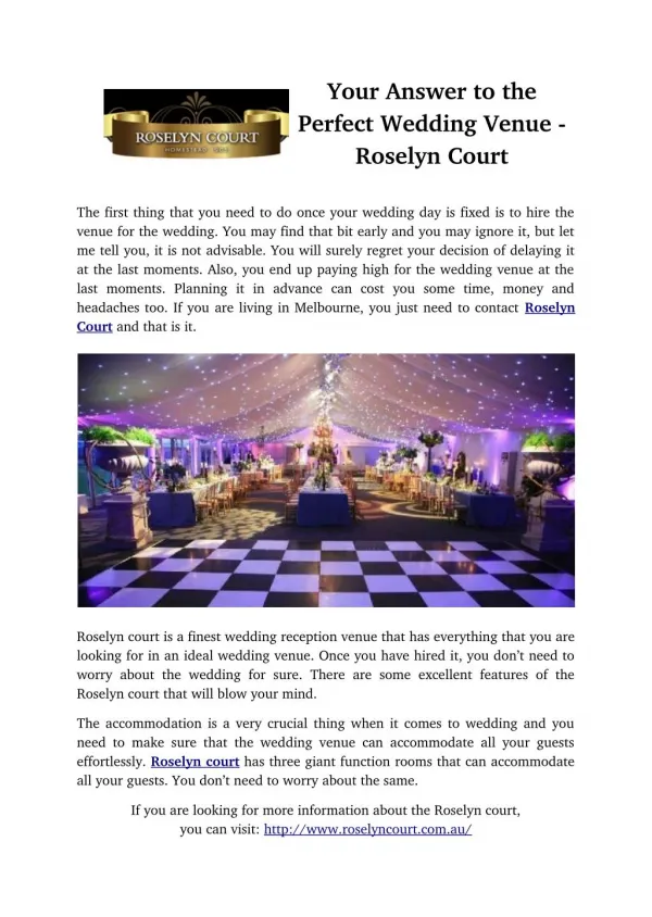 Your Answer to the Perfect Wedding Venue- Roselyn Court