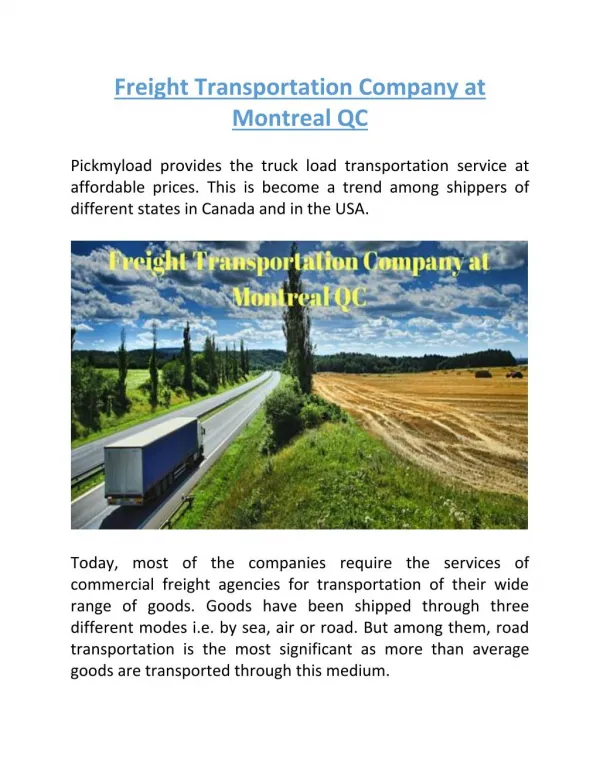 Freight Transportation Company at Montreal QC