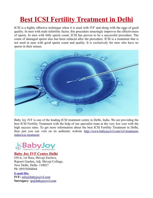 Best ICSI Fertility Treatment in Delhi