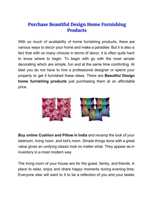 Purchase Beautiful Design Home Furnishing Products