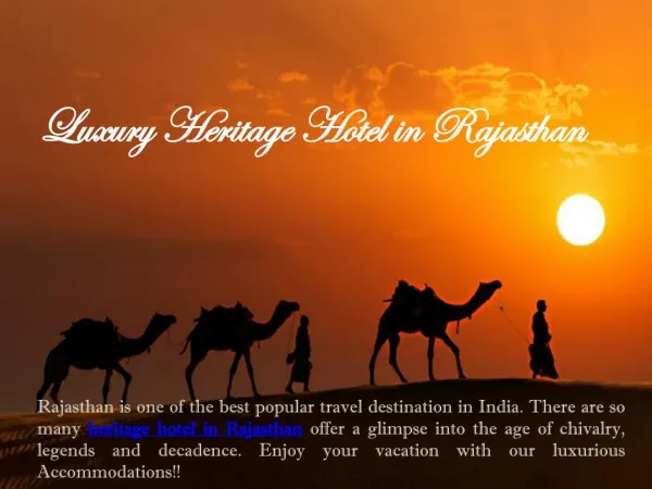 Luxury Hotel in Rajasthan