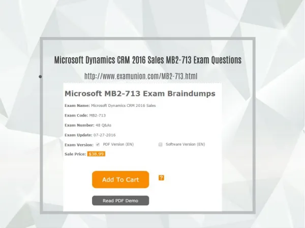 ExamUnion Microsoft Dynamics CRM 2016 Sales MB2-713 exam questions and answers