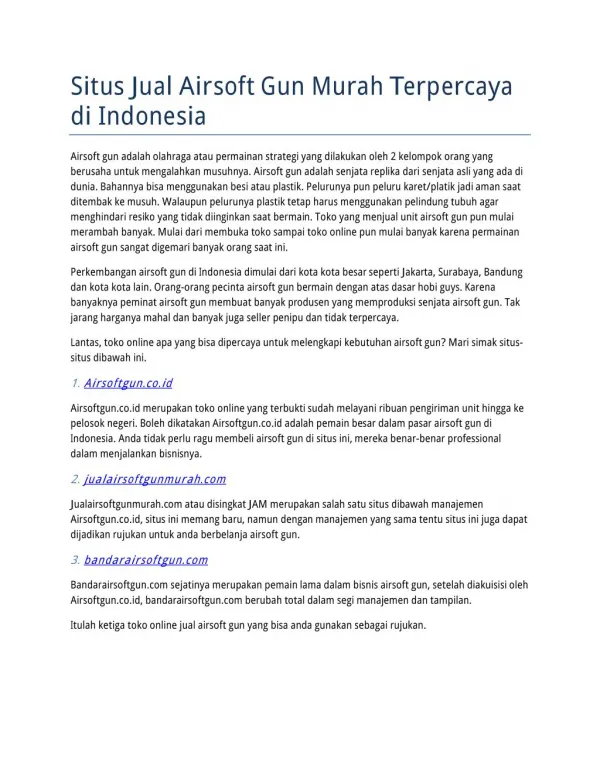 Situs Jual Airsoft Gun Murah Terpercaya di Indonesia