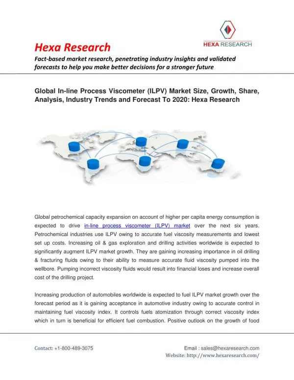 Global In-line Process Viscometer (ILPV) Market Analysis, Growth, Share, Industry Size, Trends and Forecast To 2020: Hex