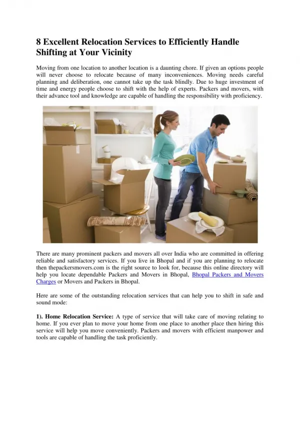 8 Excellent Relocation Services to Efficiently Handle Shifting at Your Vicinity