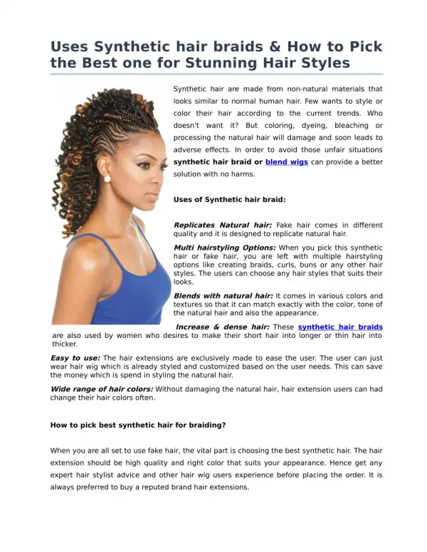 Uses Synthetic hair braids & How to Pick the Best one for Stunning Hair Styles
