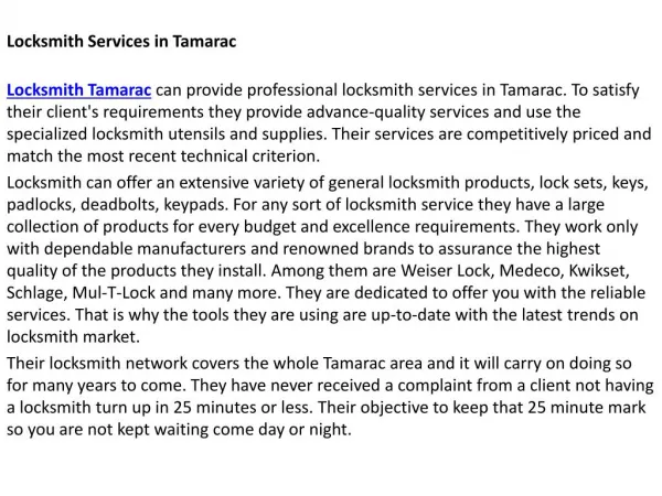 Locksmith Tamarac FL