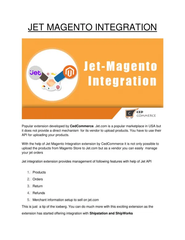 JET MAGENTO INTEGRATION EXTENSION BY CEDCOMMERCE - BRIEF OVERVIEW