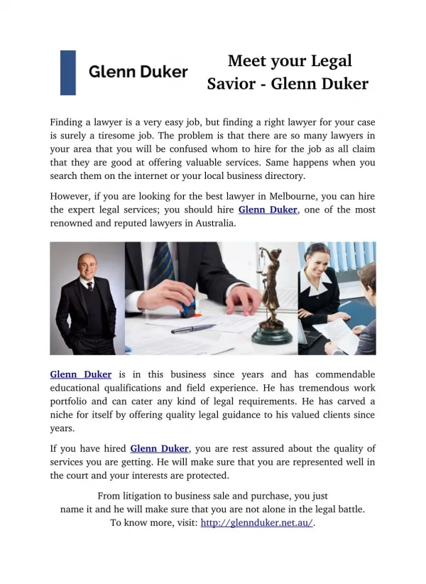 Meet your Legal Savior- Glenn Duker