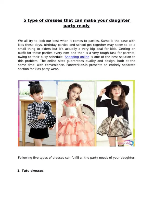 5 type of dresses that can make your daughter party ready