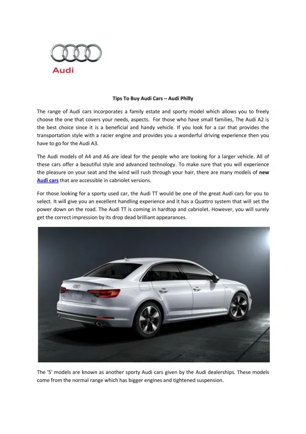 Tips To Buy Audi Cars – Audi Philly