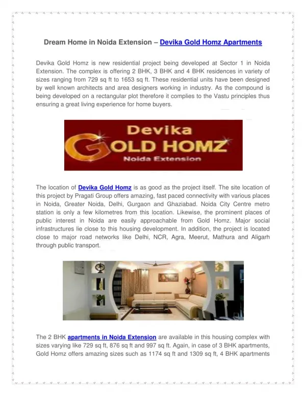 Dream Home in Noida Extension – Devika Gold Homz Apartments