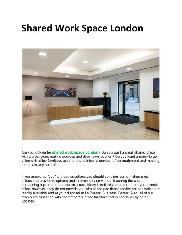 Shared Work Space London