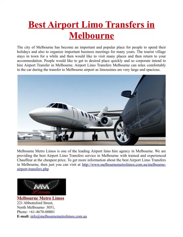 Best Airport Limo Transfers in Melbourne