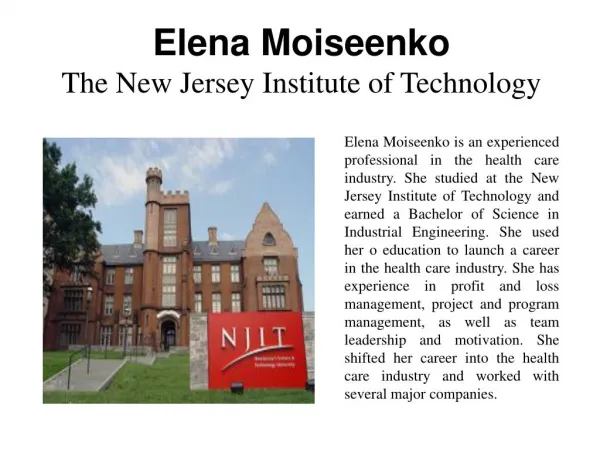 Elena Moiseenko - The New Jersey Institute of Technology