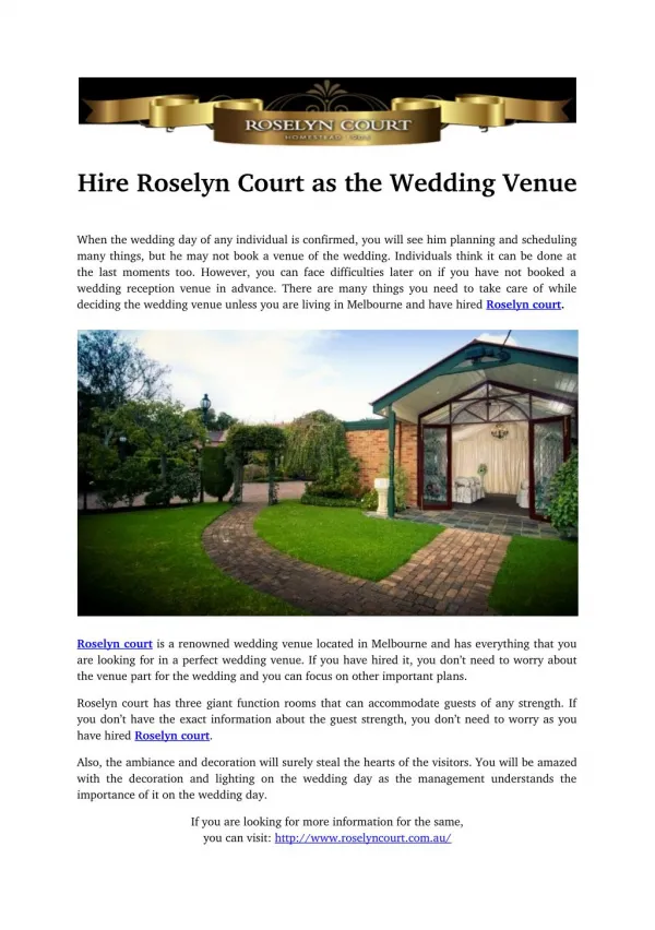 Hire Roselyn Court as the Wedding Venue