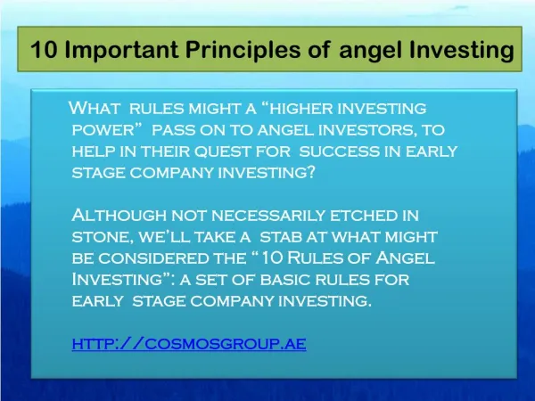 10 Important Principles of angel Investing