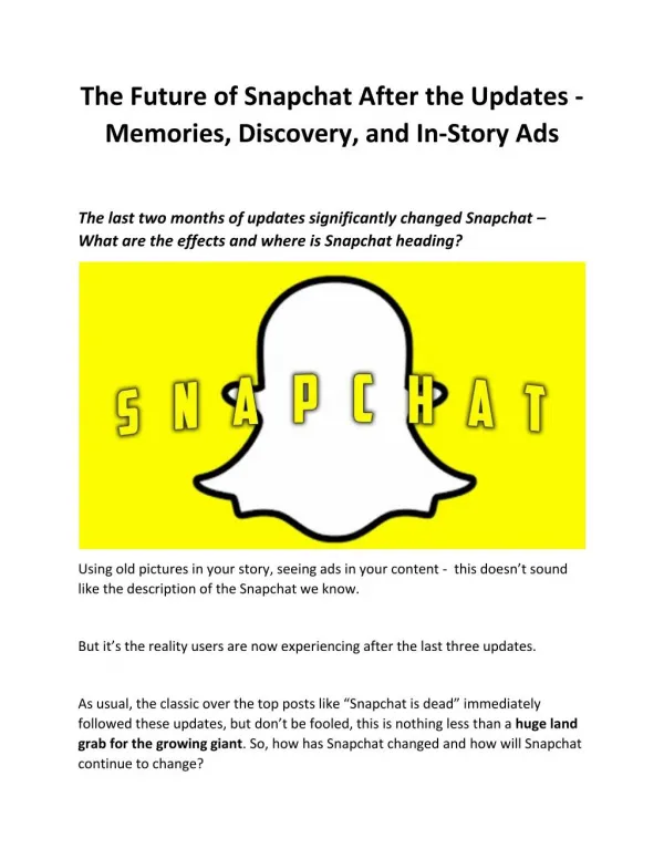 Snapchat Adds 'Memories' Section to Save Snaps and Stories for Later