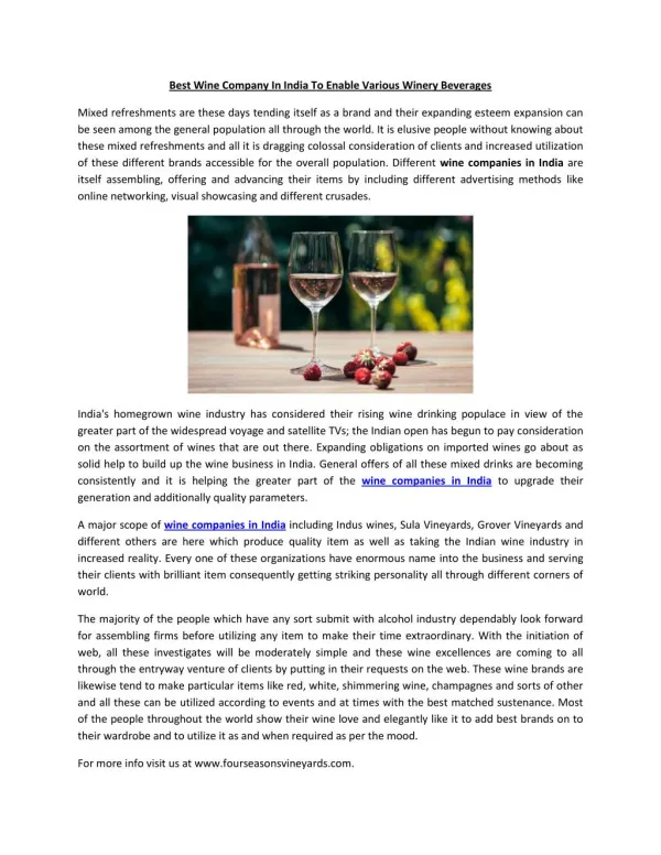 Best Wine Company In India To Enable Various Winery Beverages