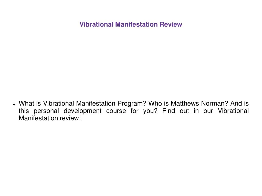vibrational manifestation review