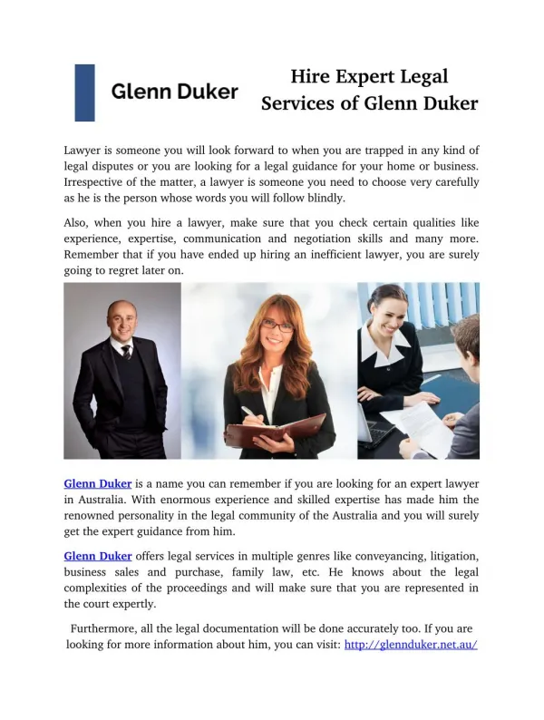 Hire Expert Legal Services of Glenn Duker