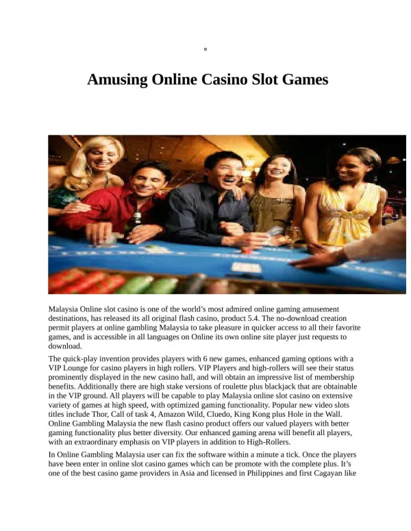 Amusing Online Casino Slot Games