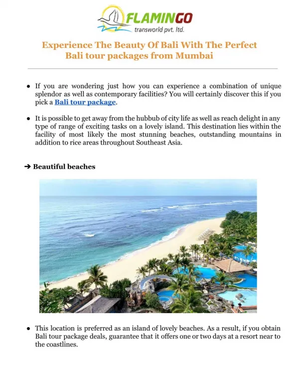 The Beauty Of Bali With The Perfect Bali tour packages from Mumbai