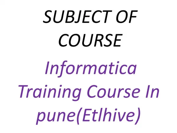 Informatica Training Course In pune