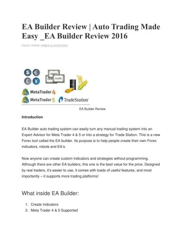 EA Builder Review | Auto Trading Made Easy _EA Builder Review 2016