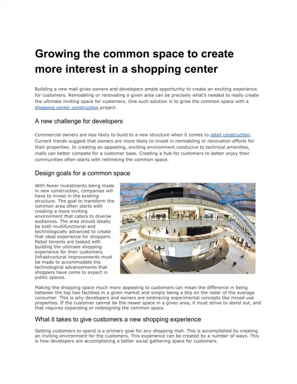 Growing Common Space to Create Interest in Shopping Centers