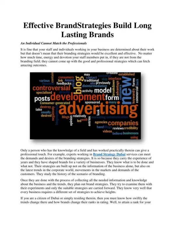 Effective Brand Strategies Build Long Lasting Brands