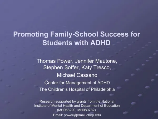 Promoting Family-School Success for Students with ADHD