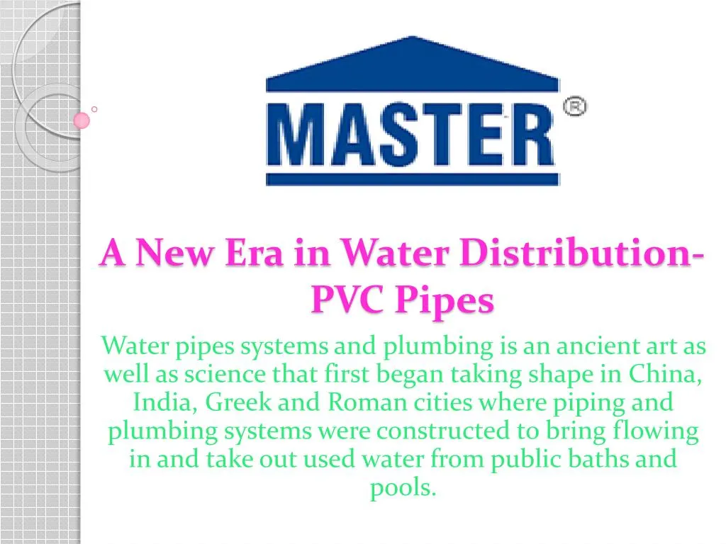 a new era in water distribution pvc pipes