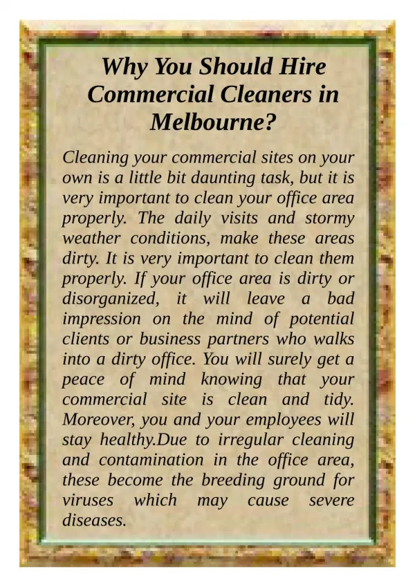 Why You Should Hire Commercial Cleaners in Melbourne?
