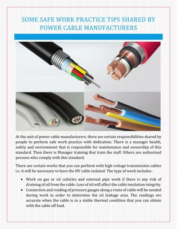 Some Safe Work Practice Tips Shared by Power Cable Manufacturers.pdf