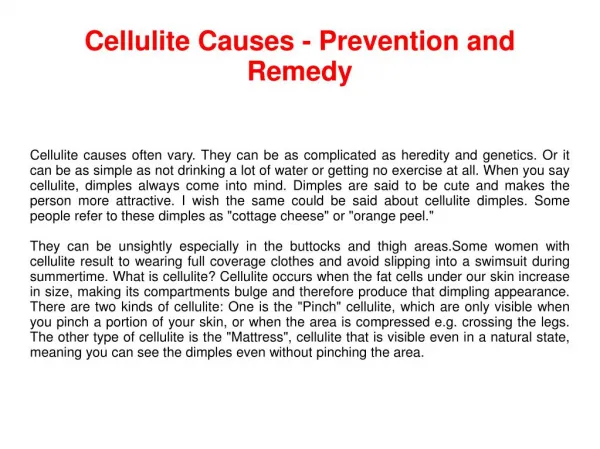 Cellulite Causes - Prevention and Remedy