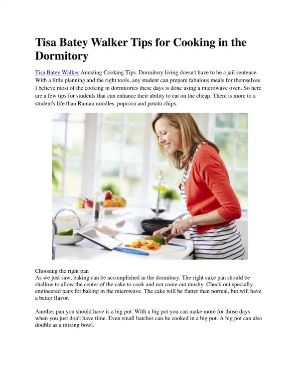 Tisa Batey Walker Tips for Cooking in the Dormitory