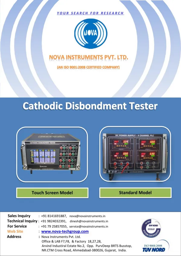 Nova Instruments Pvt. Ltd are manufacturers of Cd Tester, Cathodic Disbondment Tester