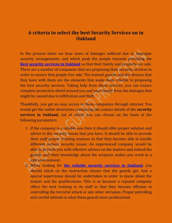 Criteria To Select The Best Security Services On In Oakland