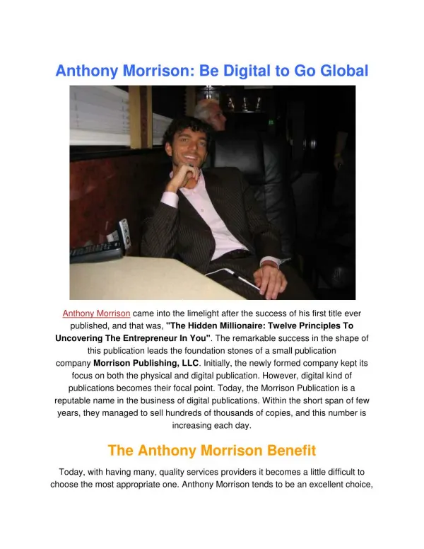 Anthony Morrison Hidden Millionaires Infomercial