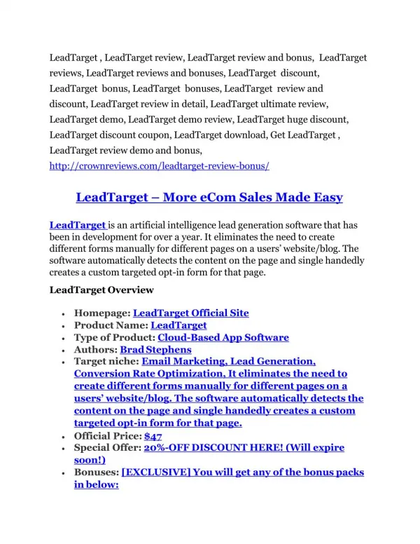 LeadTarget review and sneak peek demo