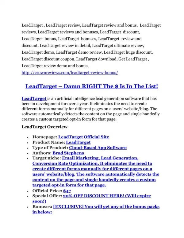 LeadTarget Review - LeadTarget 100 bonus items